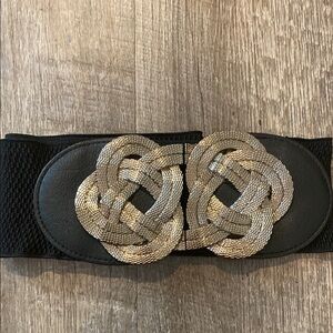 Black and Gold Wide Belt with Intricate Knotwork Buckle